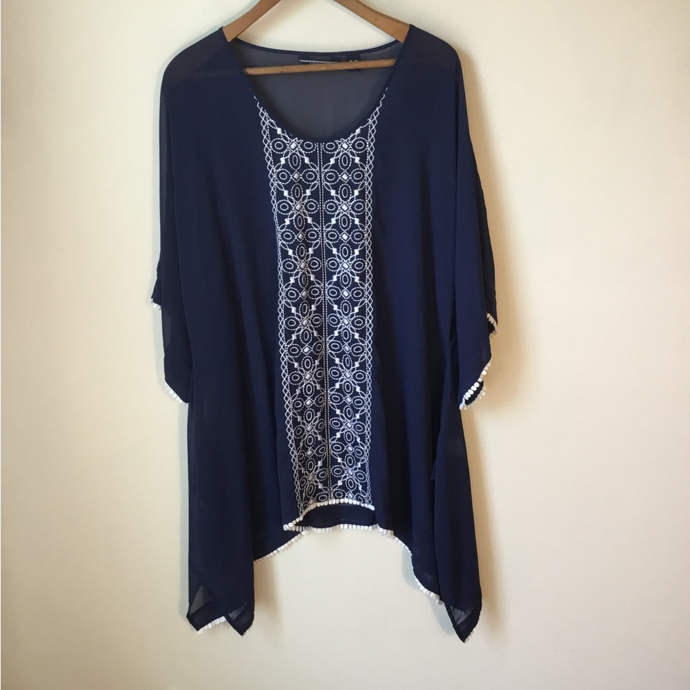 Land End Swim Tunic Kaftan Embroidered Sheer Cover up